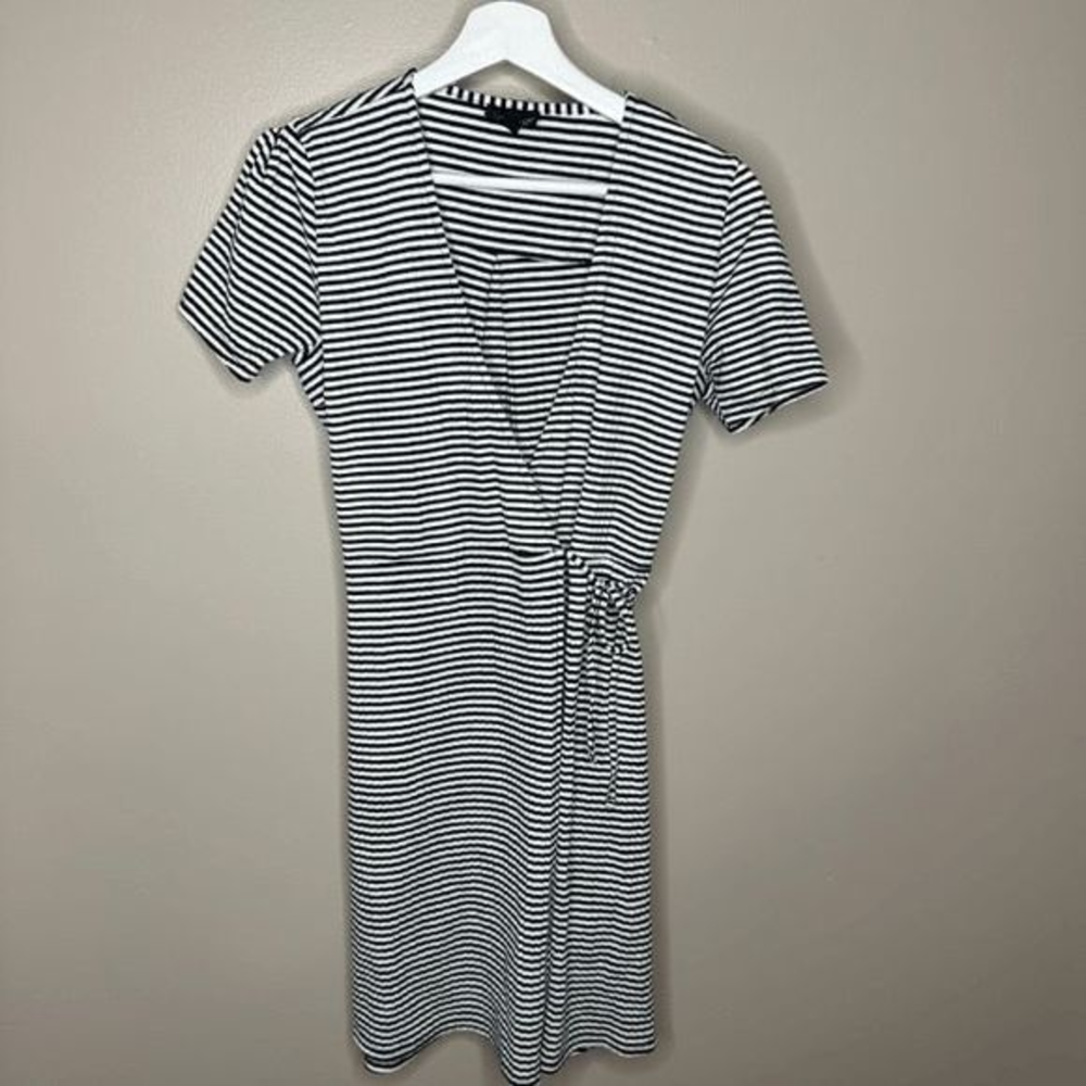 Topshop Black‎ White Stripe Wrap Mini Dress